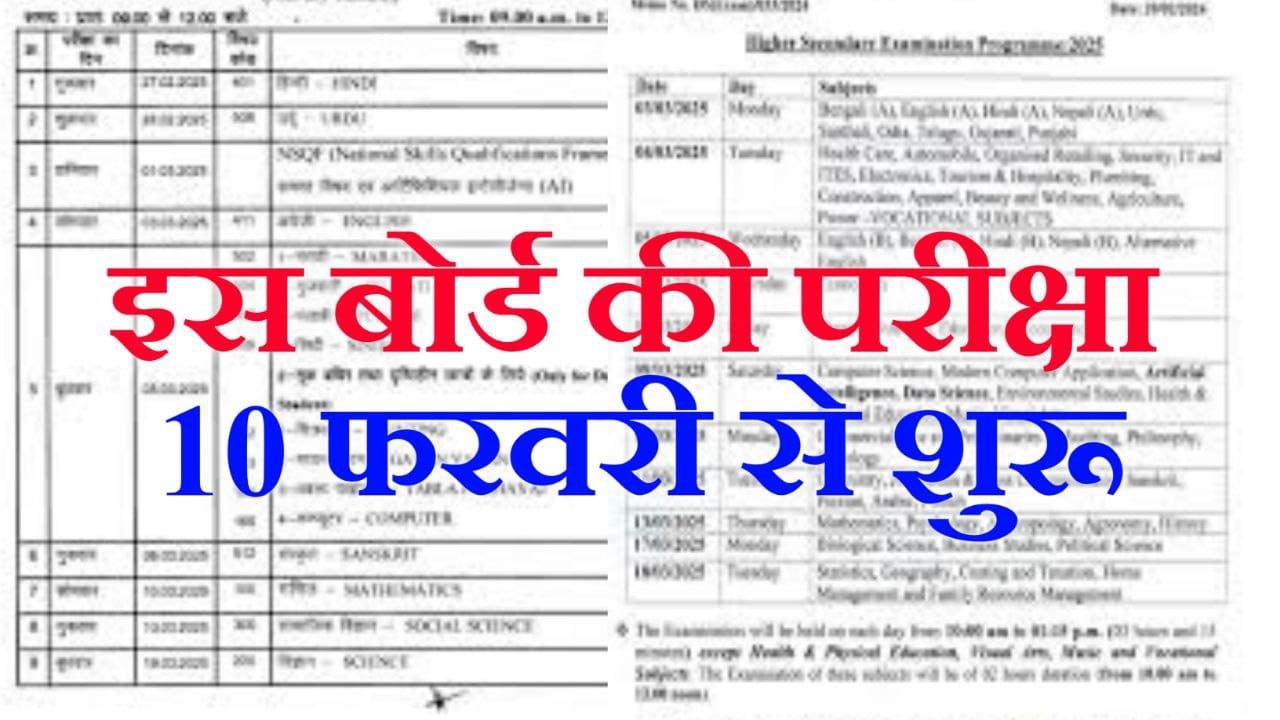 Board Exam 2025 : इस राज्य में 10 फरवरी से शुरू होगी बोर्ड परीक्षा 2025, यहां देखें पूरा शेड्यूल