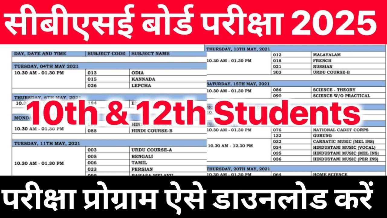 CBSE Date Sheet 2025 PDF Class 10th, 12th Check Here Full Program